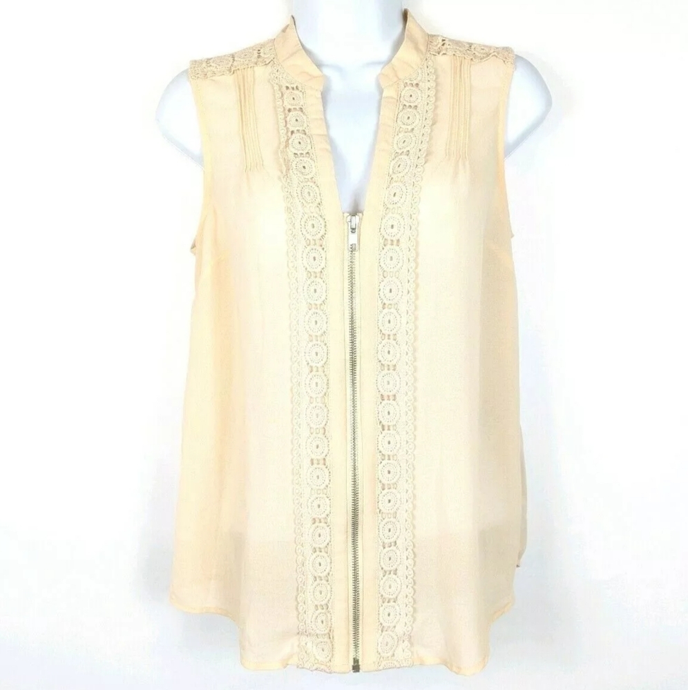 Forever 21 Pink Peach Lace Crochet Zip Blouse Top